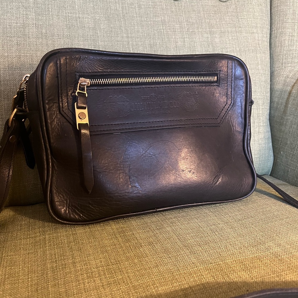J.W. Hulme Black double zipper Leather Messenger Bag
